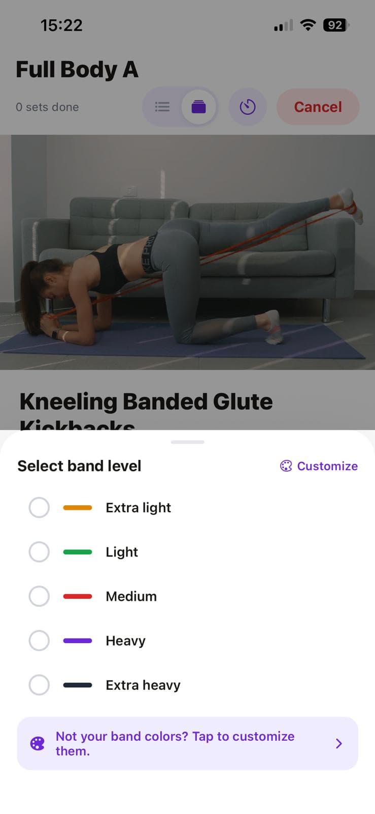 Choosing a resistance-band level, and tracking that set