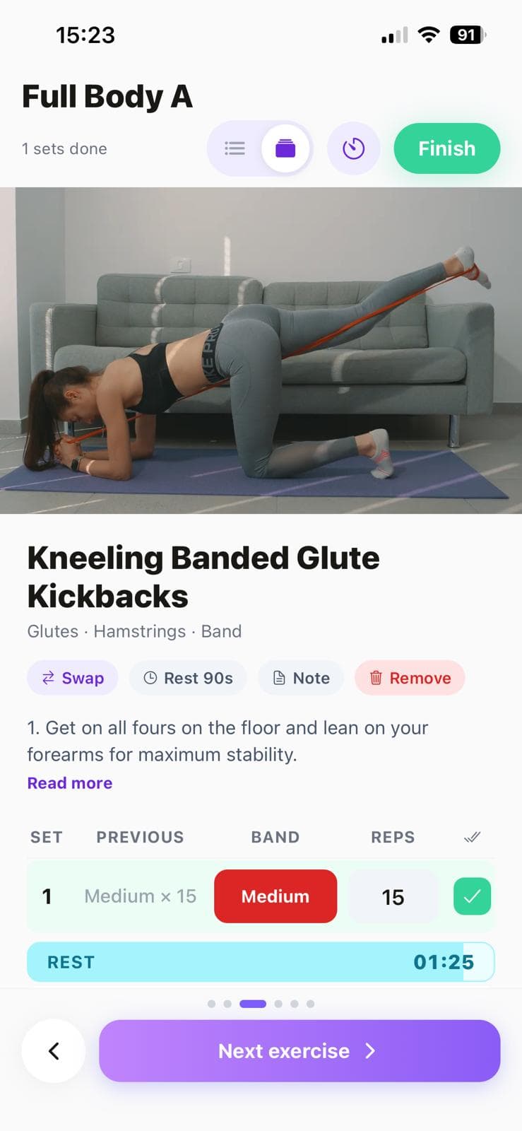 Choosing a resistance-band level, and tracking that set