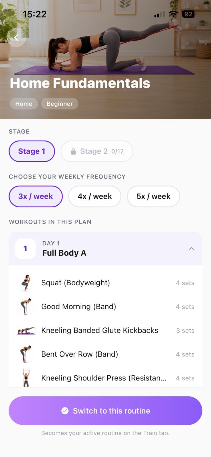 Program detail with stages and weekly frequency options